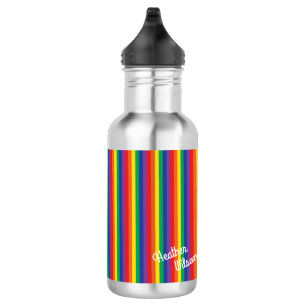 Regenboogstripe Stomme Kinder flacon met naam Waterfles