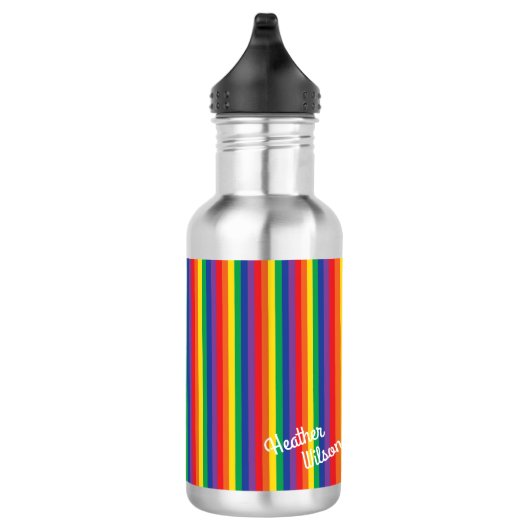 Regenboogstripe Stomme Kinder flacon met naam Waterfles (Rechts)