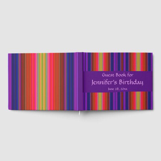 Regenboogstripes Abstract Birthday Party Guest Boo Gastenboek (Volledig)