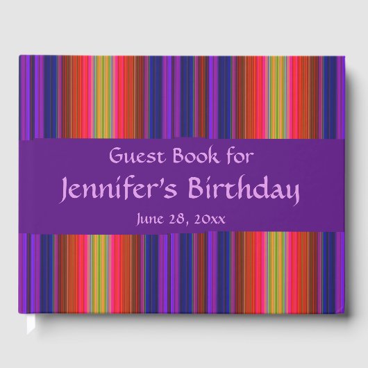 Regenboogstripes Abstract Birthday Party Guest Boo Gastenboek (Voorkant)