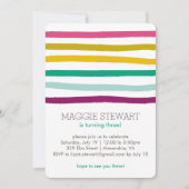 Regenboogstripes Birthday Invitation Kaart (Voorkant)