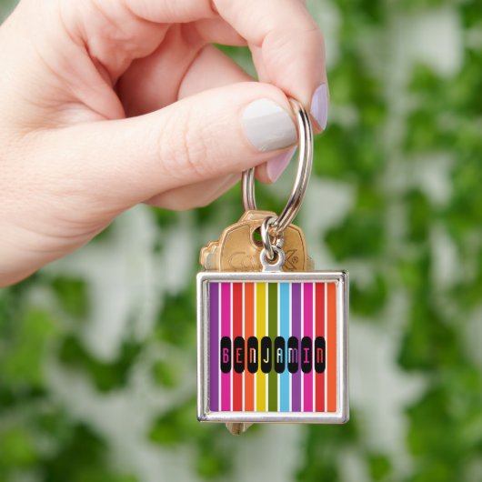 Regenboogstripes, gepersonaliseerd sleutelhanger (Hand)