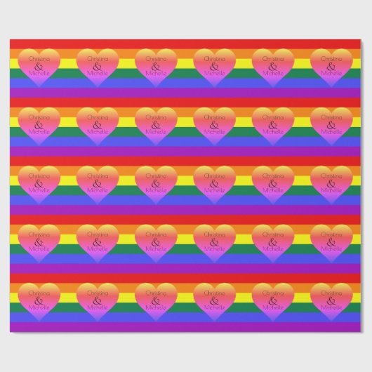 Regenboogstripes Pride met harten en aangepaste na Cadeaupapier (Vlak)