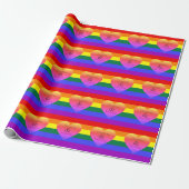 Regenboogstripes Pride met harten en aangepaste na Cadeaupapier (Uitgerold)