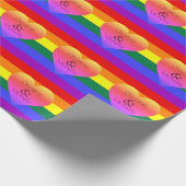 Regenboogstripes Pride met harten en aangepaste na Cadeaupapier (Hoek)