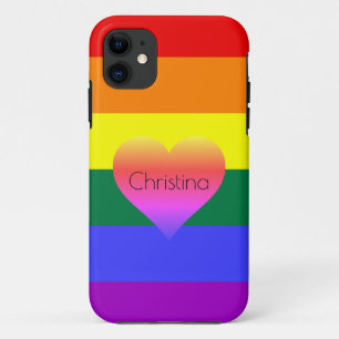 Regenboogstripes Pride met harten en aangepaste na Case-Mate iPhone Case