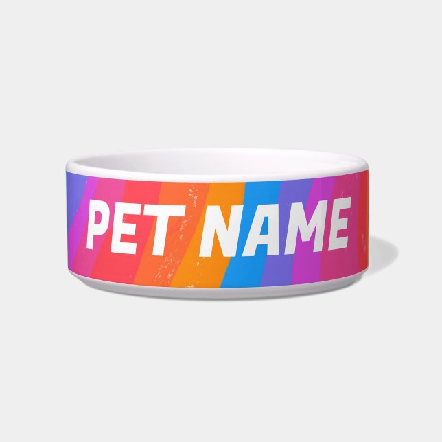 Regenboogstrips Gepersonaliseerd Dog Pet Water Foo Voerbakje (Voorkant)