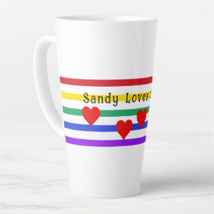 Regenboogstrips Hearts First Names Gepersonaliseer Latte Mok