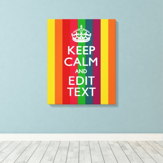 Regenboogstrips houden kalm en Jouw tekst aan Canvas Afdruk (Insitu (Houten vloer))