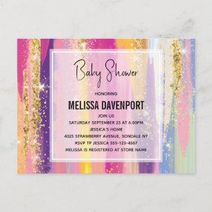 Regenboogstrips met Faux Glitter Baby shower Briefkaart