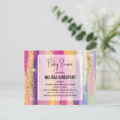 Regenboogstrips met Faux Glitter Baby shower Briefkaart (Staand voorkant)