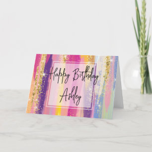 Regenboogstrips met faux Glitter Birthday Kaart