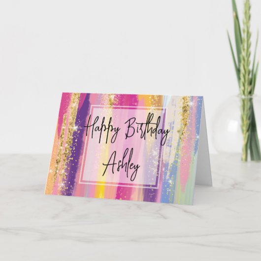 Regenboogstrips met faux Glitter Birthday Kaart (Voorkant)
