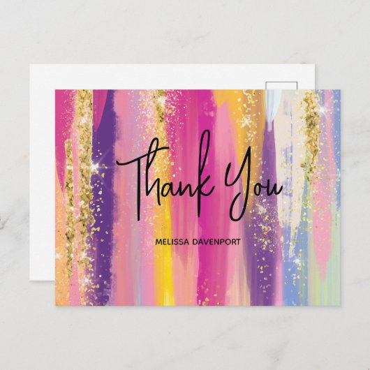 Regenboogstrips met Faux Glitter Dank u Briefkaart (Voorkant / Achterkant)