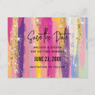 Regenboogstrips met Faux Glitter Save the Date Uitnodiging Briefkaart