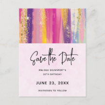 Regenboogstrips met Faux Glitter Save the Date