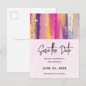 Regenboogstrips met Faux Glitter Save the Date Uitnodiging Briefkaart (Voorkant / Achterkant)