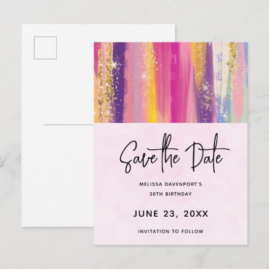 Regenboogstrips met Faux Glitter Save the Date Uitnodiging Briefkaart (Voorkant / Achterkant)