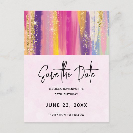 Regenboogstrips met Faux Glitter Save the Date Uitnodiging Briefkaart (Voorkant)