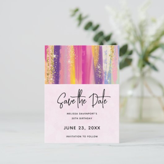 Regenboogstrips met Faux Glitter Save the Date Uitnodiging Briefkaart (Staand voorkant)