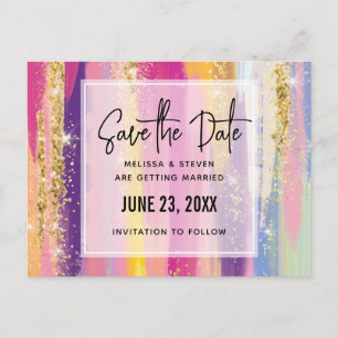 Regenboogstrips met Faux Glitter Save the Date Uitnodiging Briefkaart