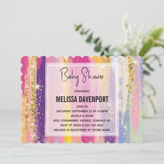 Regenboogstrips met Faux Gold Glitter Baby shower Kaart (Staand voorkant)