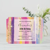 Regenboogstrips met Faux Gold Glitter Birthday Kaart (Staand voorkant)