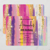 Regenboogstrips met Faux Gold Glitter Birthday Kaart (Voorkant / Achterkant)