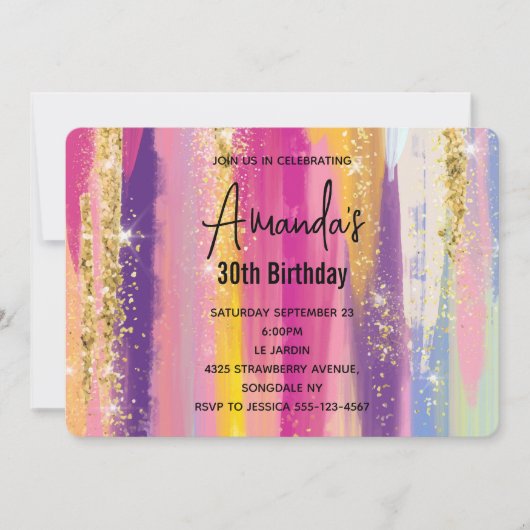 Regenboogstrips met Faux Gold Glitter Birthday Kaart (Voorkant)
