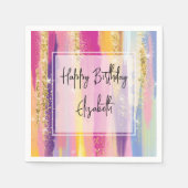 Regenboogstrips met Faux Gold Glitter Birthday Servet (Voorkant)