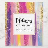Regenboogstrips met Faux Gold Glitter Birthday Wijn Etiket (Enkel label)