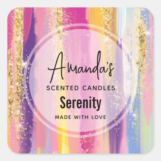 Regenboogstrips met Faux Gold Glitter Candle Biz Vierkante Sticker (Voorkant)