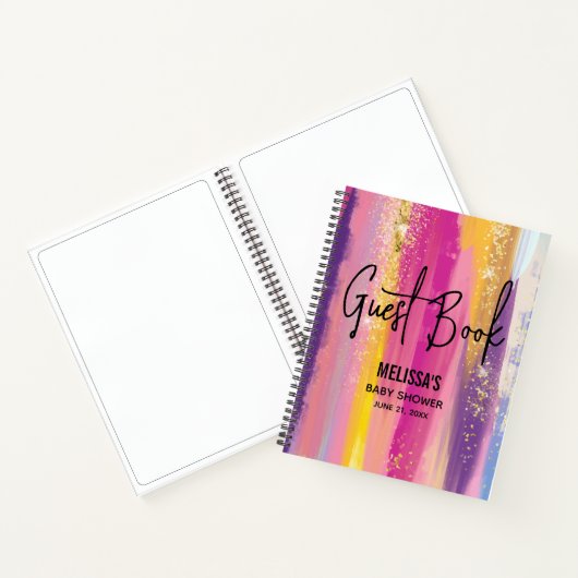 Regenboogstrips met Faux Gold Glitter Guest Book Notitieboek (Binnen)