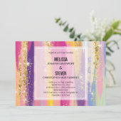 Regenboogstrips met Faux Gold Glitter Wedding Kaart (Staand voorkant)