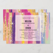 Regenboogstrips met Faux Gold Glitter Wedding Kaart (Voorkant / Achterkant)
