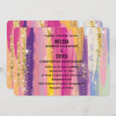Regenboogstrips met Faux Gold Glitter Wedding Kaart (Voorkant / Achterkant)
