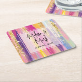 Regenboogstrips met Faux Gold Glitter Wedding Kartonnen Onderzetters (Schuin)