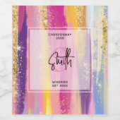 Regenboogstrips met Faux Gold Glitter Wine Making Wijn Etiket (Enkel label)