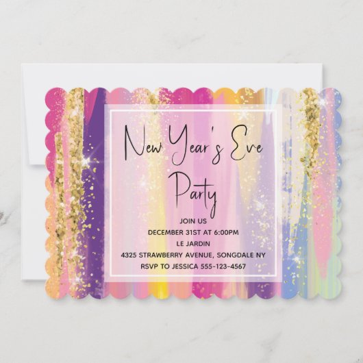Regenboogstrips met goudglitter, nieuw jaar oud kaart (Voorkant)