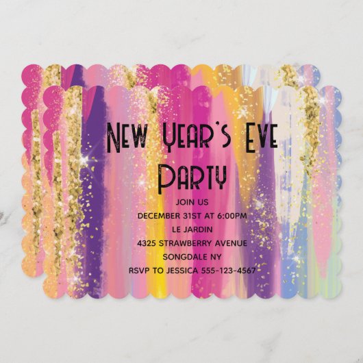 Regenboogstrips met goudglitter, nieuw jaar oud kaart (Voorkant / Achterkant)