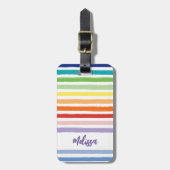 Regenboogstrips monogram bagagelabel (Voorkant verticaal)