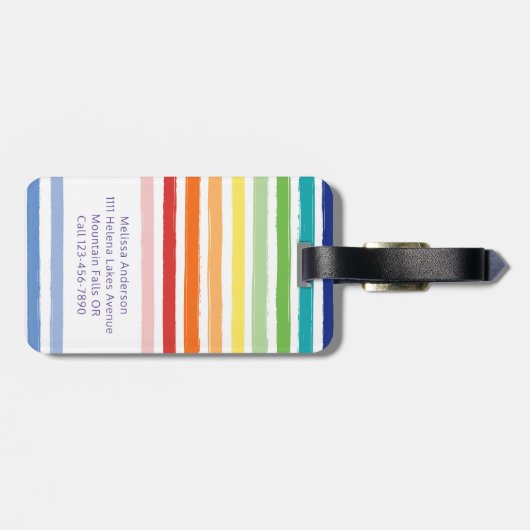 Regenboogstrips monogram bagagelabel (Achterkant horizontaal)