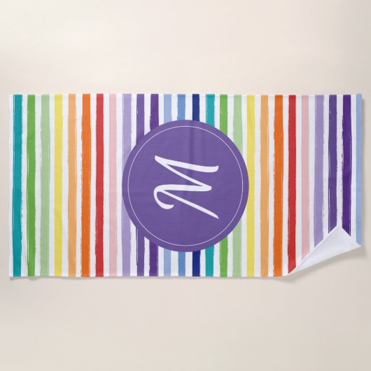 Regenboogstrips monogram strandlaken (Voorkant)