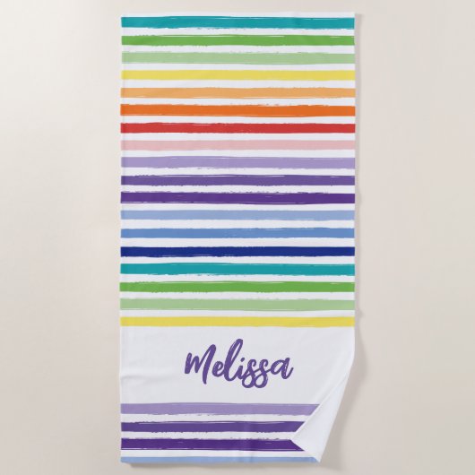 Regenboogstrips monogram strandlaken (Voorkant)