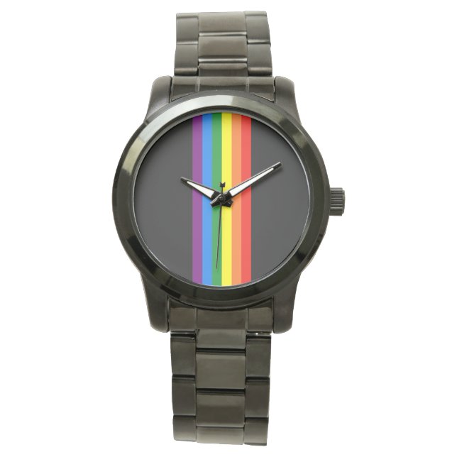 Regenboogstrips op ondersteuning voor zwarte homep horloge (Voorkant)