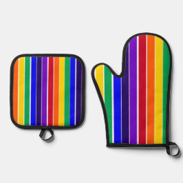 Regenboogstrips Ovenwant & Pannenlap Set