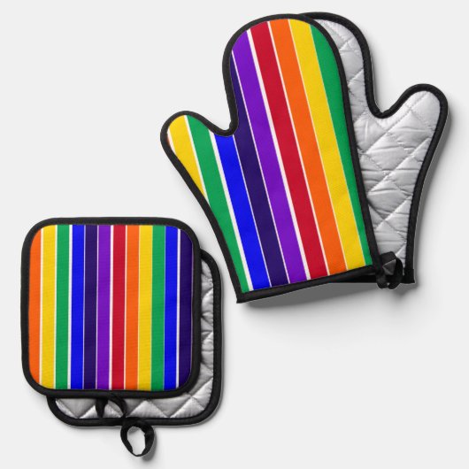 Regenboogstrips Ovenwant & Pannenlap Set (Voorkant / Achterkant)