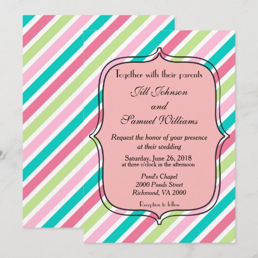 Regenboogstrips roze blauw en wit kaart (Voorkant / Achterkant)