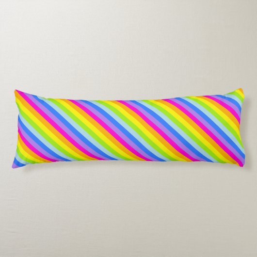 Regenboogstrips roze, felle langwerpige kussen (Voorkant)