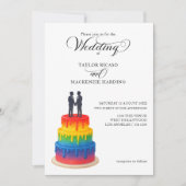 Regenboogtaart en elegant script homohuwelijk kaart (Voorkant)